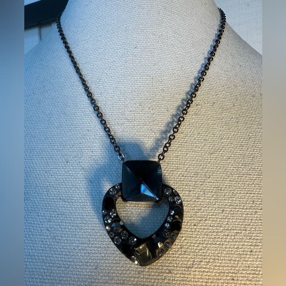 Abstract heart pendant necklace Swarovski rhinestones